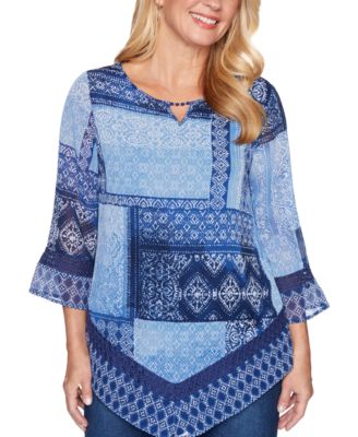 Alfred Dunner - Autumn Harvest Lace-Trimmed Handkerchief Blouse