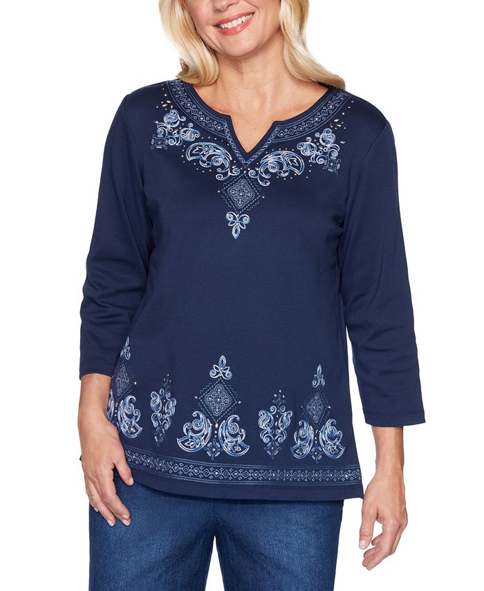 Alfred Dunner Petite Autumn Harvest Embroidered Tunic - Macy's