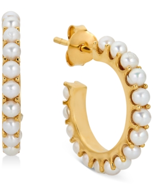image of Cultured Freshwater Pearl (2-1/2mm) Hoop Earrings in 14k Gold-Plated Sterling Silver