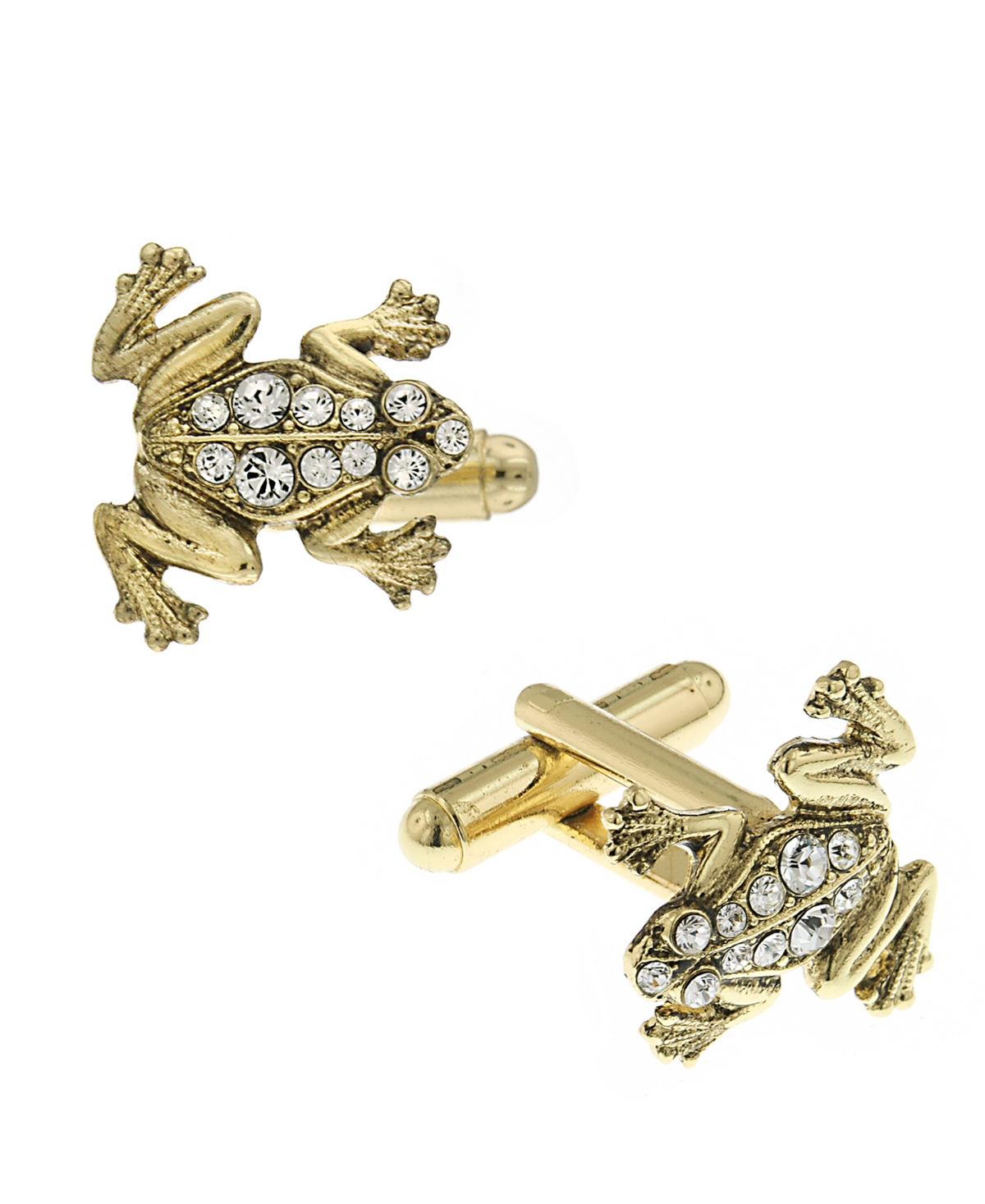 1928 Jewelry 14k Gold Plated Crystal Frog Cufflinks