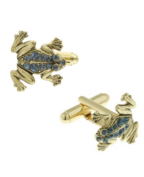 Мужские запонки 1928 Jewelry 14K Gold Plated Crystal Frog Cufflinks, цвет: Синий