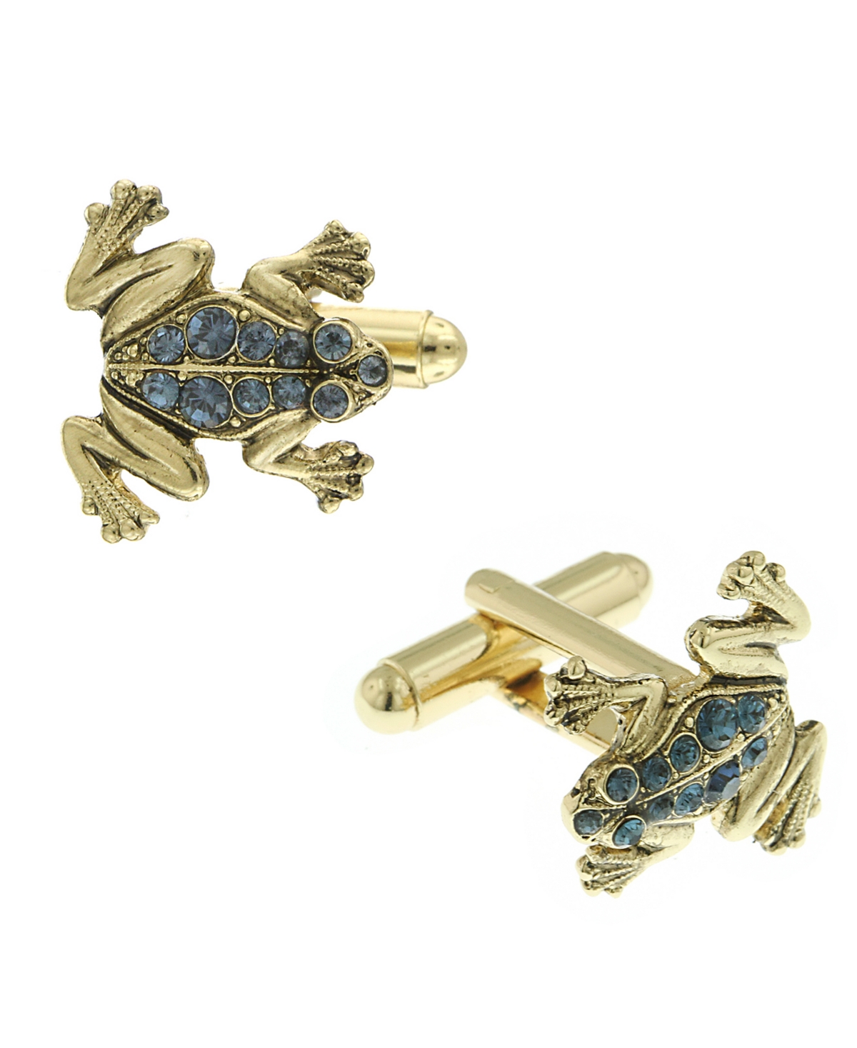 1928 Jewelry 14k Gold Plated Crystal Frog Cufflinks In Blue