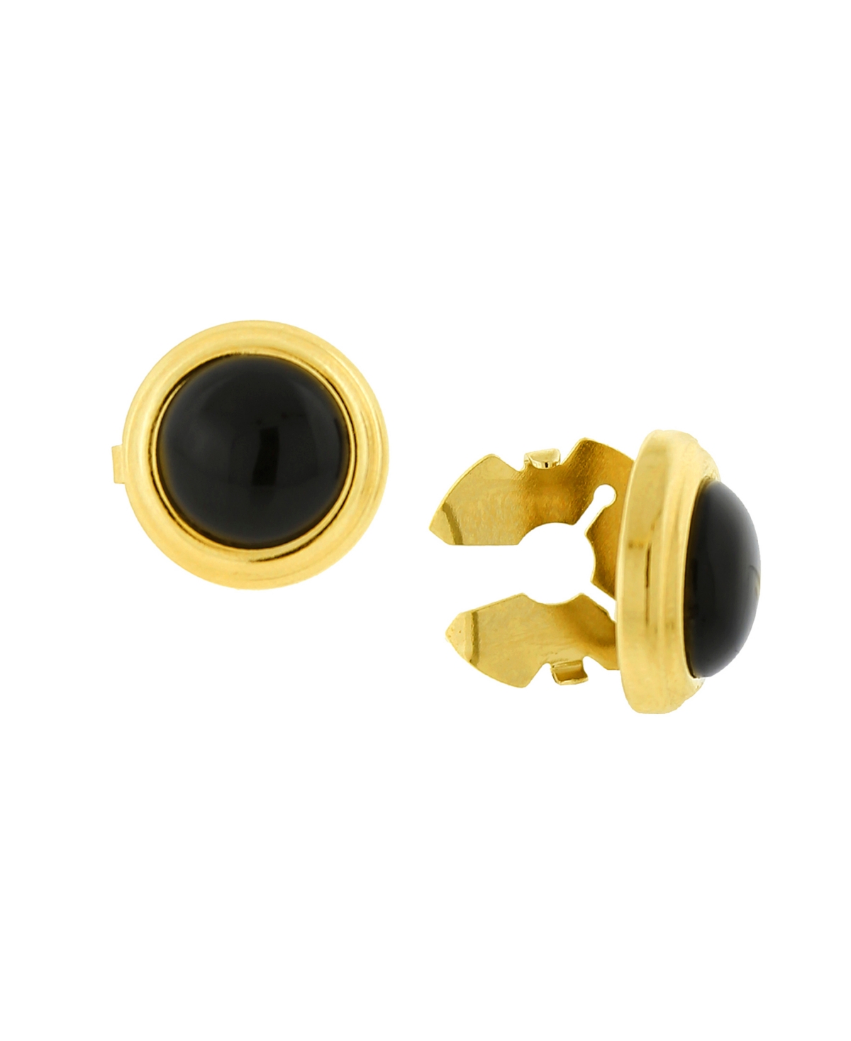 Jewelry 14K Gold Plated Round Button Covers - Black