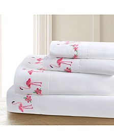 Seaside Resort Flamingo Parade Embroidered Sheet Set, Queen