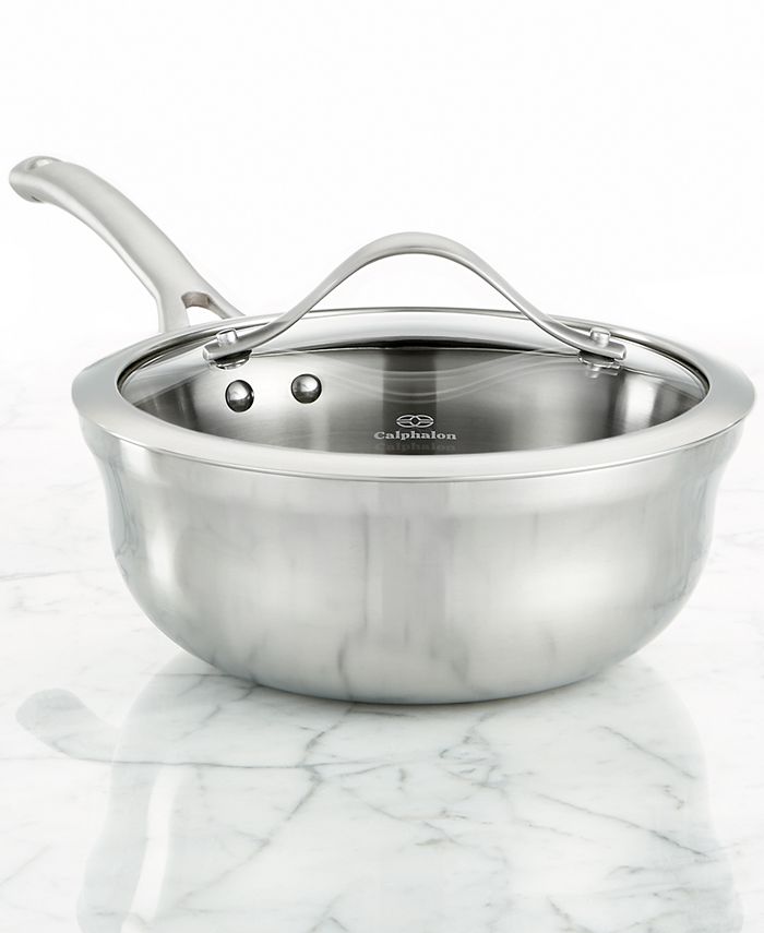 Calphalon CLOSEOUT! Tri Ply Stainless Steel 4.5 Qt. Covered Saucepan -  Macy's