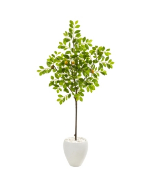 Nearly Natural 68" Lemon Artificial Tree In White Planter In Green
