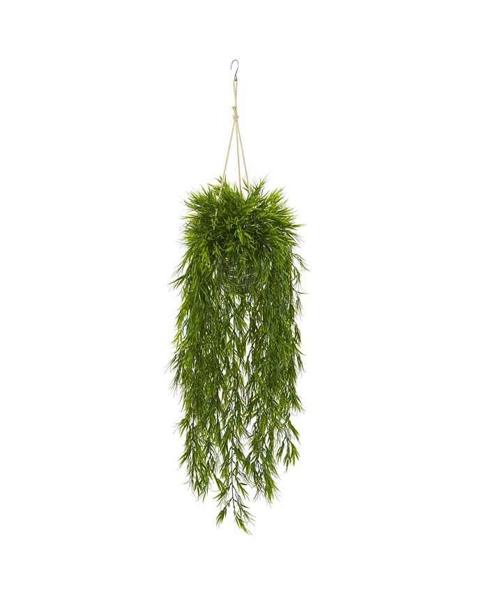 Nearly Natural - 50" Mini Bamboo Artificial Plant in Hanging Metal Bucket