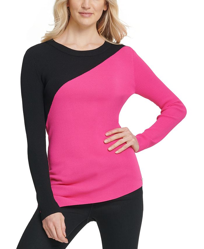 DKNY Womens Colorblocked Knit Sweater