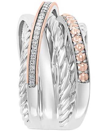 EFFY Collection - Diamond Crossover Statement Ring (1/10 ct. t.w.) in Sterling Silver and 14k Rose Gold