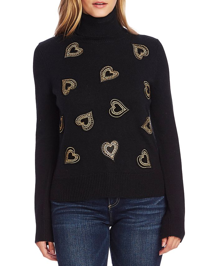 Vince Camuto Heart-Embellished Turtleneck Sweater & Reviews - Sweaters -  Women - Macy's