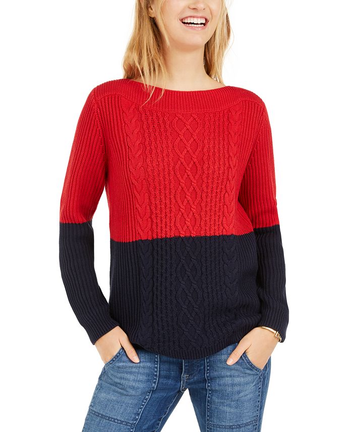 Tommy Hilfiger Colorblocked Cable-Knit Sweater, Created for Macy's - Macy's
