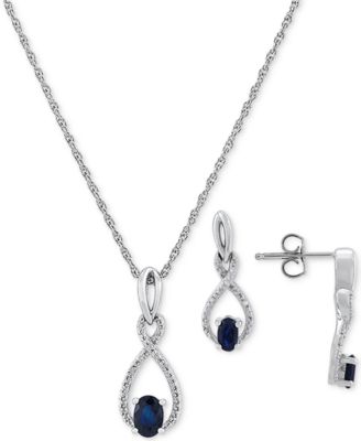 2-Pc. Set Sapphire (1-1/3 ct. t.w.) & Diamond (1/20 ct. t.w.) Pendant Necklace & Matching Drop Earrings in Sterling Silver (Also in Emerald)