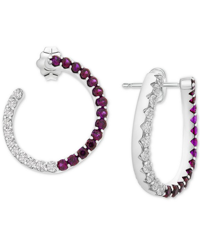 Macy's - Lab-Created Ruby (1-3/8 ct. t.w.) & White Sapphire (1-1/10 ct. t.w.) Front & Back Hoop Earrings in Sterling Silver