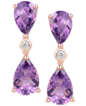 image of Amethyst (5-1/3 ct. t.w.) & Diamond (1/20 ct. t.w.) Drop Earrings in 14k Rose Gold (Also in Mystic Topaz & Blue Topaz)