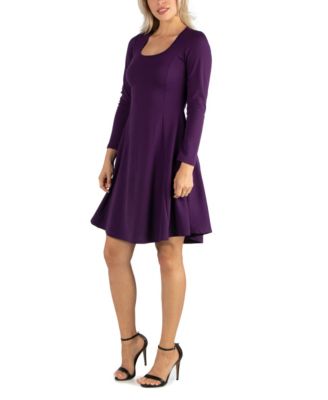 Women's Simple Long Sleeve Knee Length Flared Dress