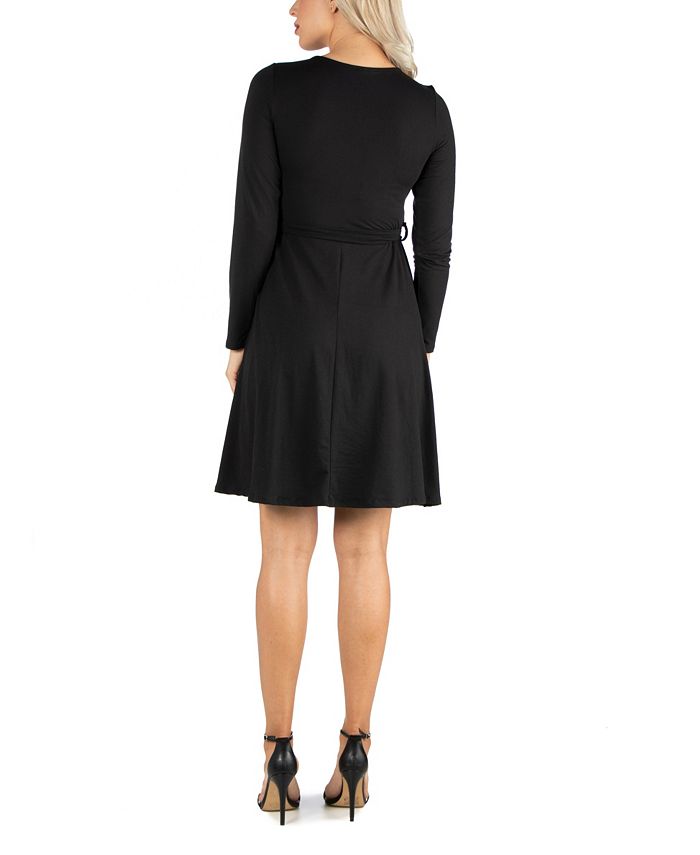 24seven Comfort Apparel Women's Knee Length Long Sleeve Wrap Dress - Macy's