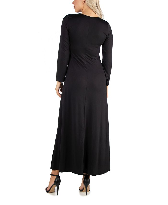 24seven Comfort Apparel Women's Long Sleeve T-Shirt Maxi Dress ...