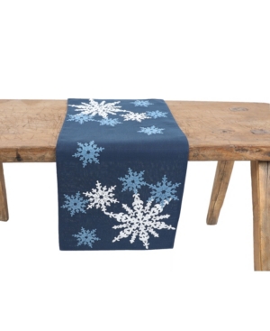 Manor Luxe Magical Snowflakes Crewel Embroidered Christmas Table Runner