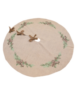 Manor Luxe Winter Pine Cones and Branches Crewel Embroidered Tree Skirt 56