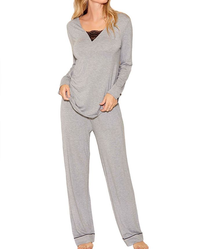 iCollection Contrast Lace and Modal Comfy Sleep and Lounge Set - Macy's