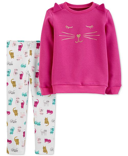 Carter S Toddler Girls 2 Pc Cat Top Cat Print Leggings Set