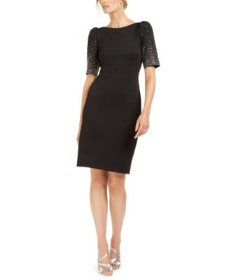 Calvin Klein Embellished-Sleeve Sheath Dress - Macy's