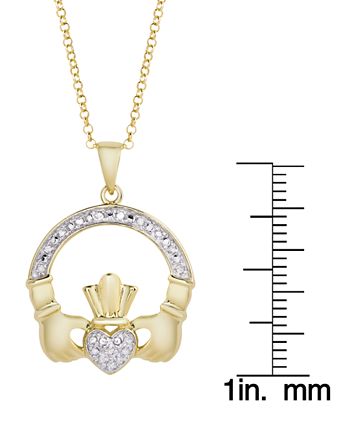 Macy's - Diamond Claddagh 18" Pendant Necklace (1/10 ct. t.w.) in 14k Gold-Plated Sterling Silver