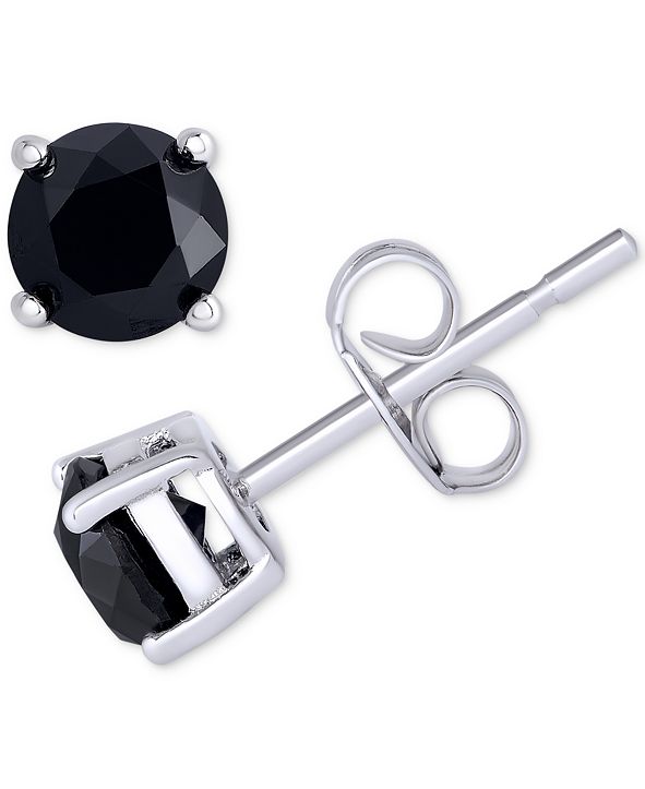 Macy's Black Diamond Stud Earrings (1 ct. t.w.) in Sterling Silver & Reviews Earrings