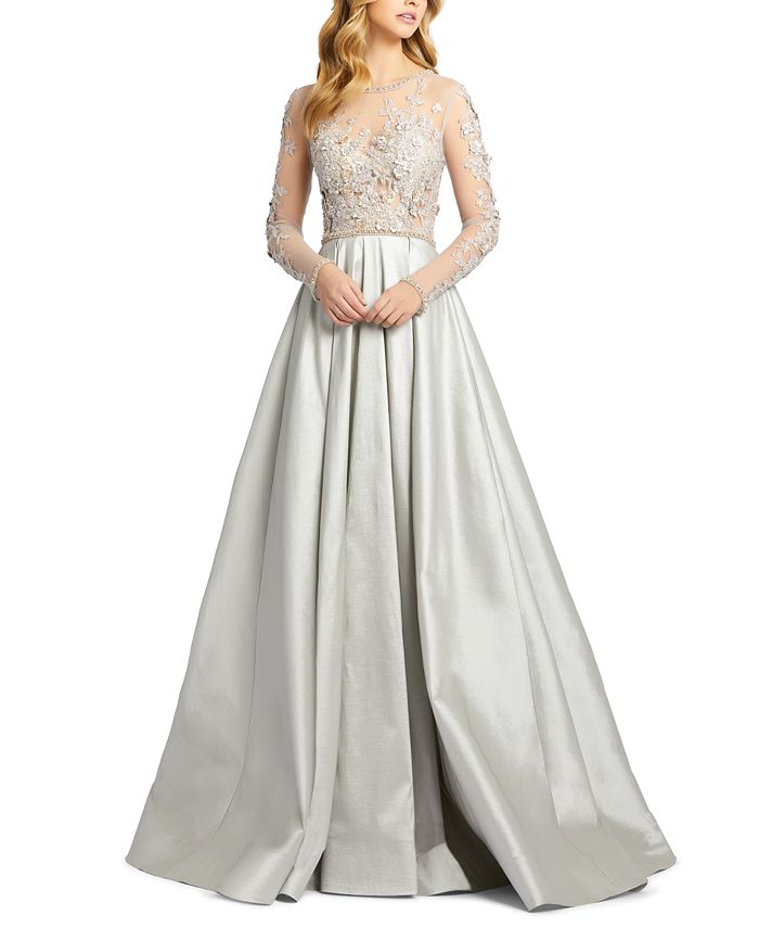 mac duggal lace illusion tulle gown