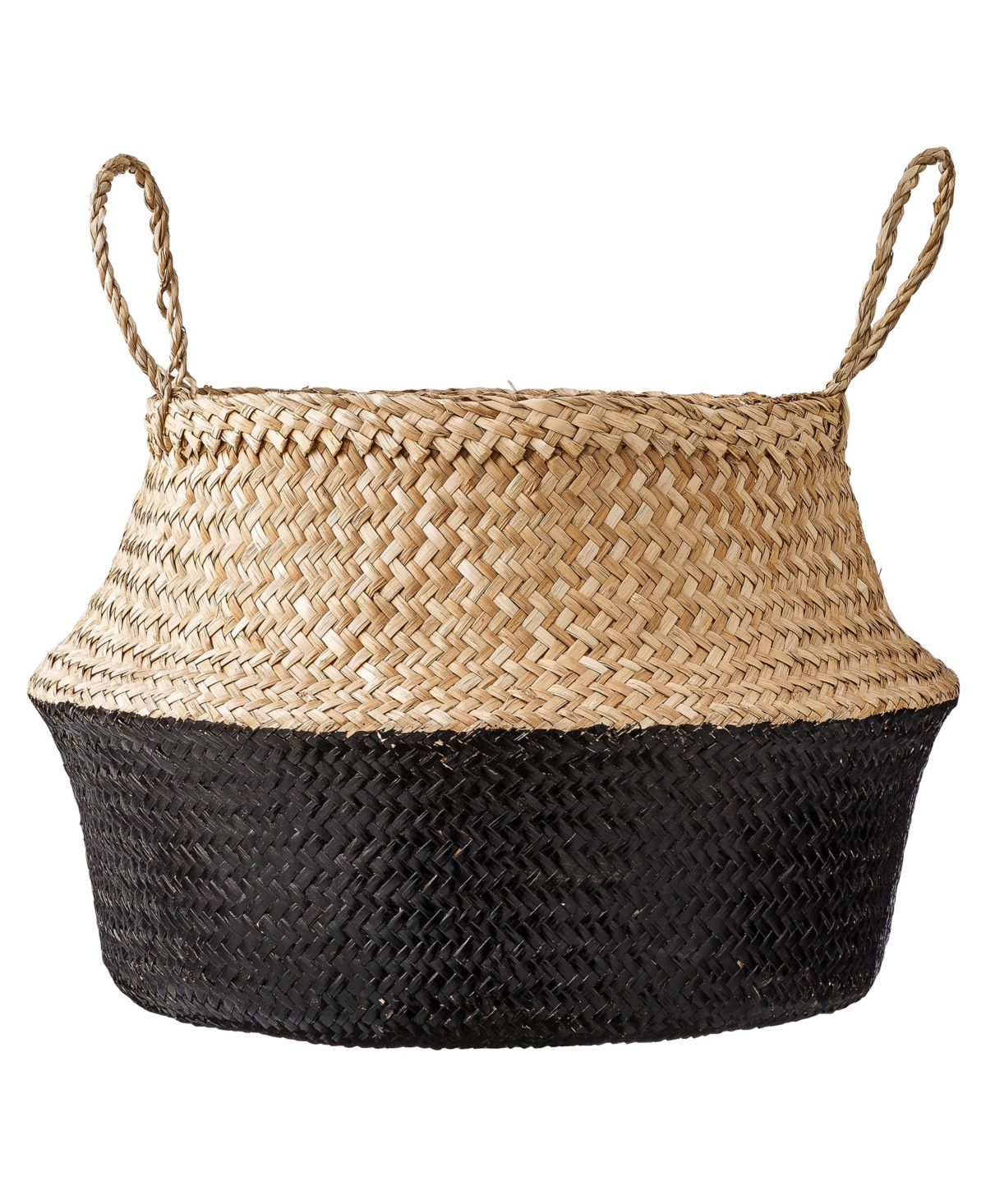 Bloomingville Handwoven Seagrass Basket Storage With Handles, Natural And Black