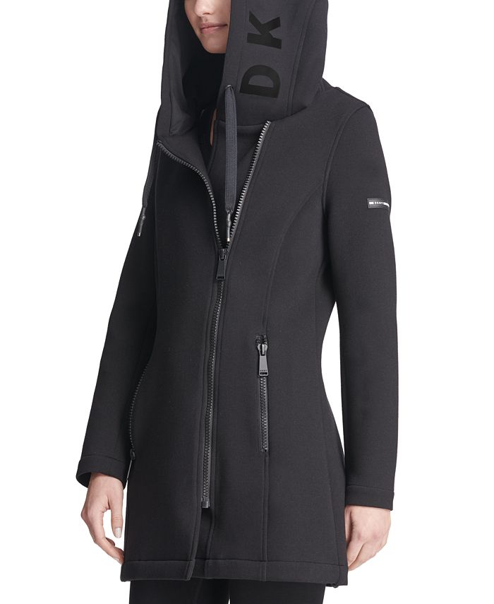 DKNY Sport Women's Asymmetrical Hooded Scuba Jacket XL Black Logo