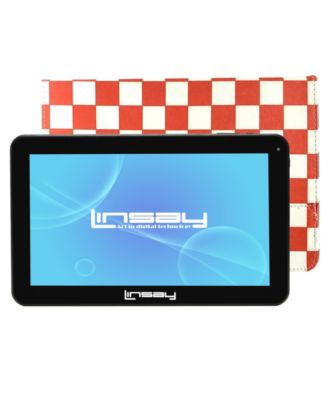 LINSAY - 10.1" Quad Core 32GB Android 10 Tablet Bundle with Red Square Leather Case