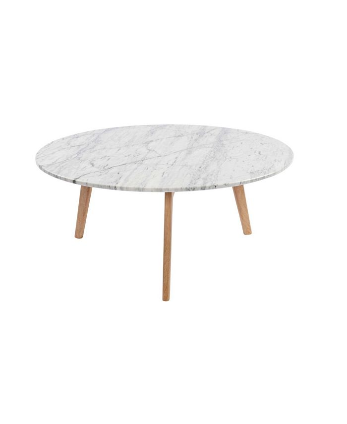 Cenports - Stella 31" Round White Marble Coffee Table with Oak Legs