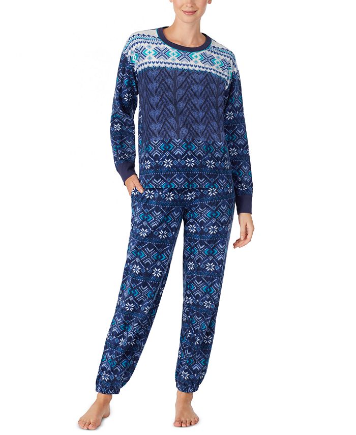 Cuddl Duds Printed Top & Bottoms Fleece Pajamas Set Macy's