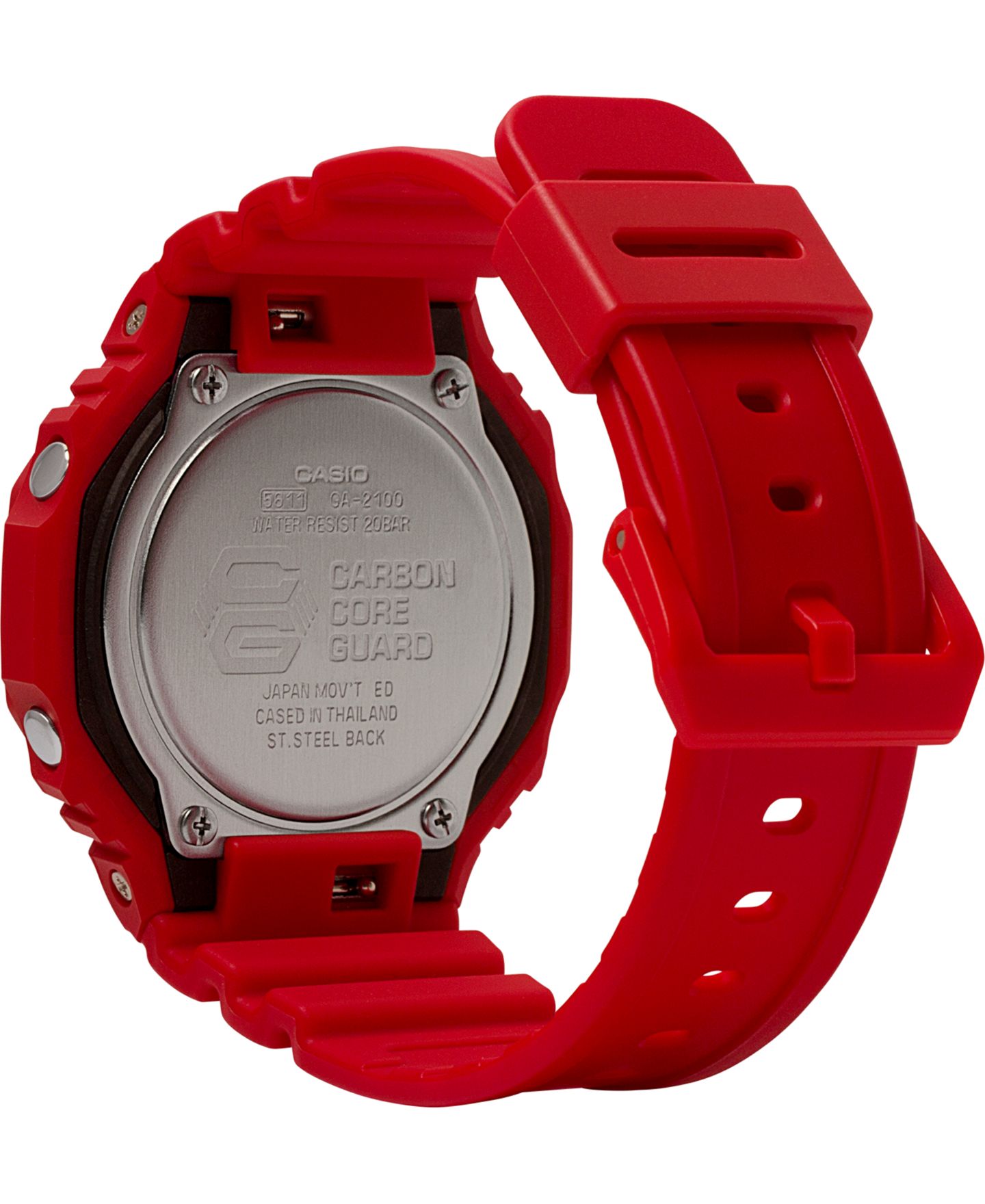 Мужские аналогово-цифровые часы G-Shock GA2100-4A, красный ремешок из смолы, 45.4 мм — фото 4