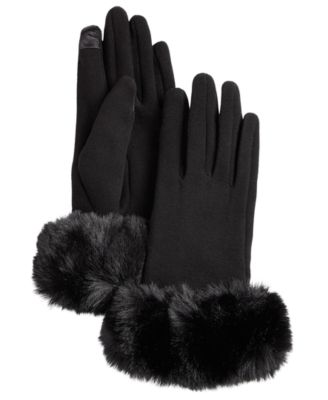 Women's Faux Fur Cuff Jersey Touchscreen Glove