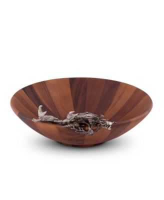 Wood Salad Serving Bowl with Pewter Crab