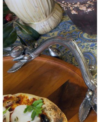 Pewter Olive Handle Serving Tray Acacia Wood