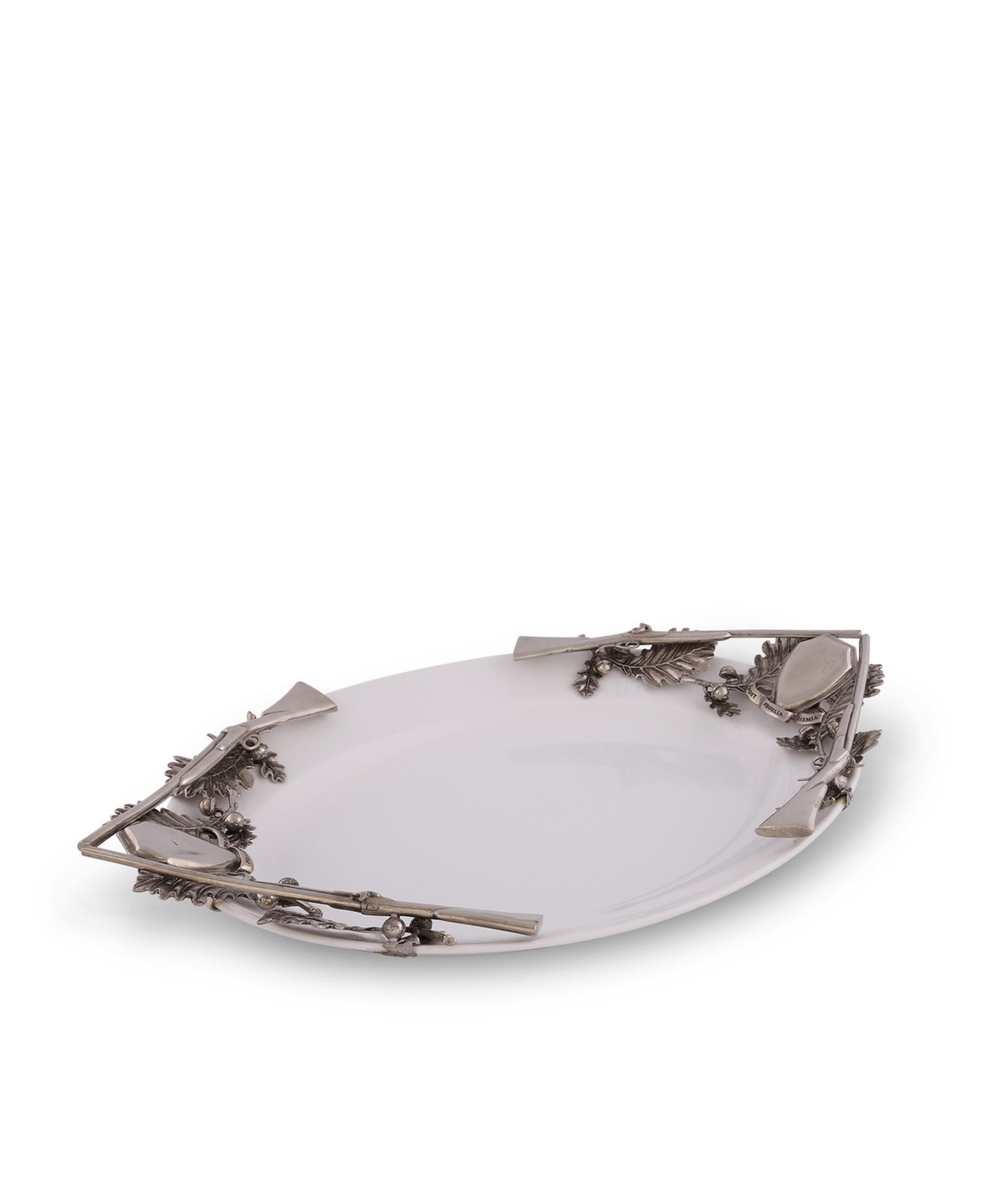 Vagabond House Stoneware Tray withMetal Hunt Shotgun Handles - Pewter