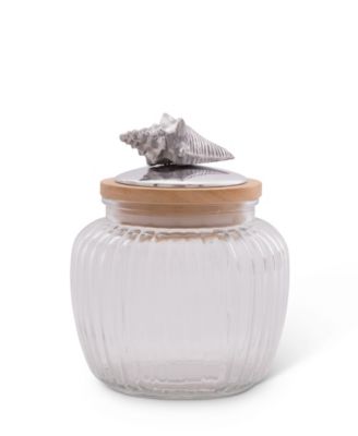 Canister Glass for Kitchen with Rubber Airtight Seal for Food Storage Sea Shell Ocean Pattern Knob