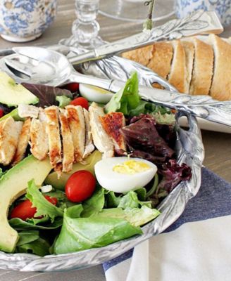 Sand-Cast Aluminum Salad Set, Olive Pattern, 3 Pieces Bowl Plus 2 Servers