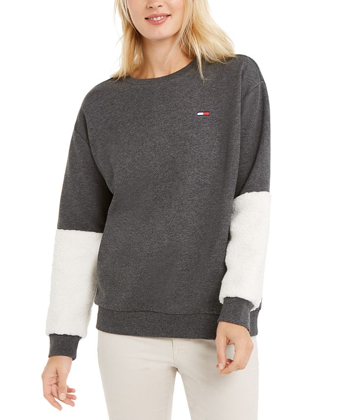Tommy Hilfiger Sherpa-Sleeve Sweatshirt, Created for Macy's - Macy's