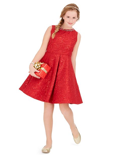 Rare Editions Big Girls Plus Size Embellished Brocade Dress