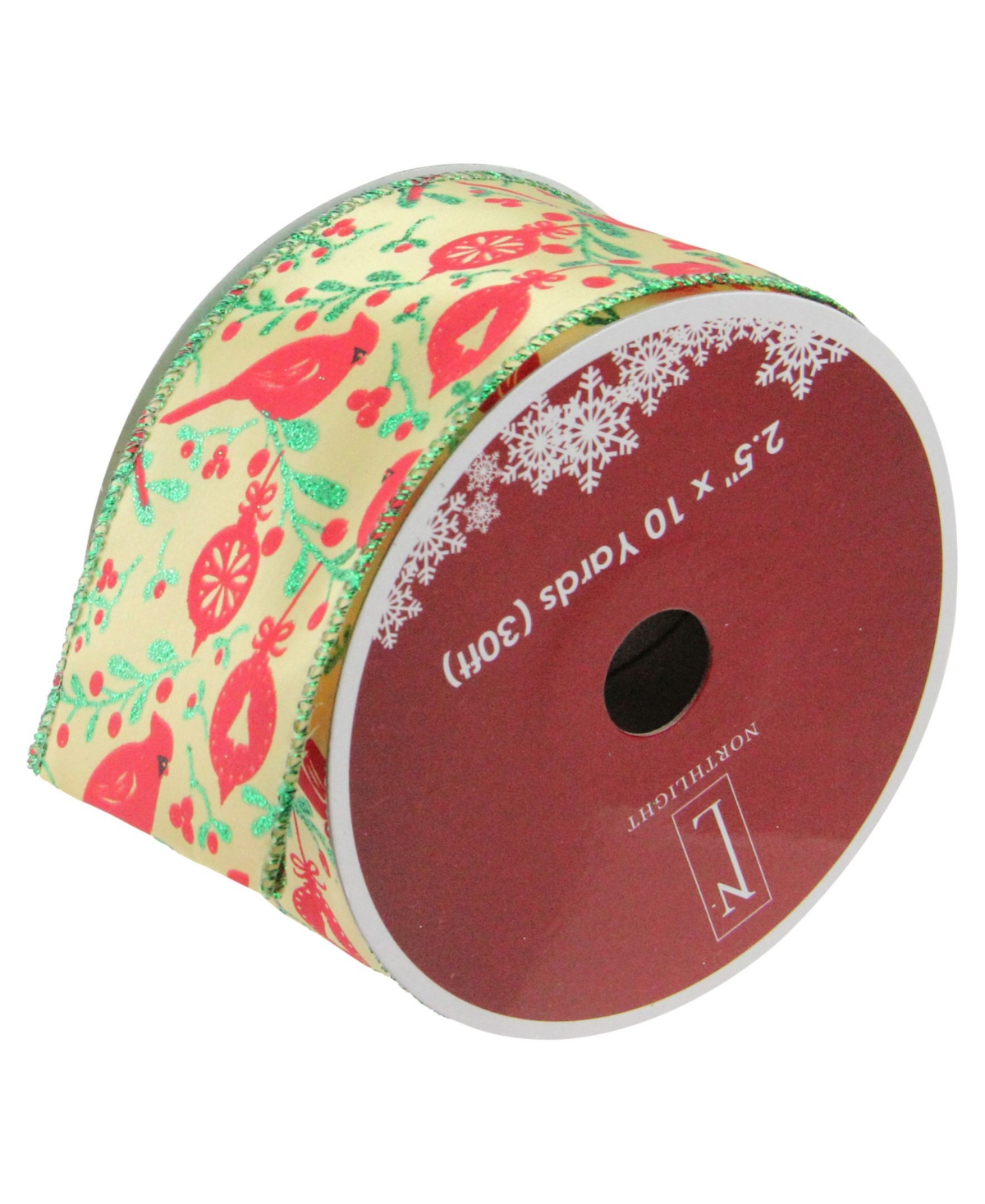 Northlight Pack of 12 Honey Mustard Orange with Red Cardinals Wired Christmas Craft Ribbon Spools - 2.5