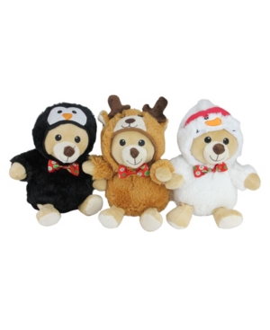 Northlight Set Of 3 Plush Teddy Bear Stuffed Animal Figures In Christmas Costumes 8" In Brown
