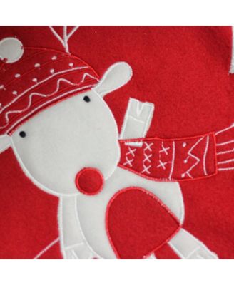 46" Red and White Winter Reindeer Embroidered Christmas Tree Skirt