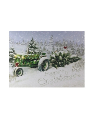 Northlight Fiber Optic And Led Lighted Merry Christmas Tractor Canvas Wall Art 12" X 15.75" In Green