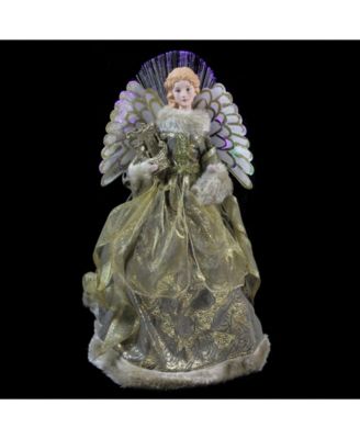 16" Lighted Fiber Optic Angel in Metallic Gold Gown with Harp Christmas Tree Topper