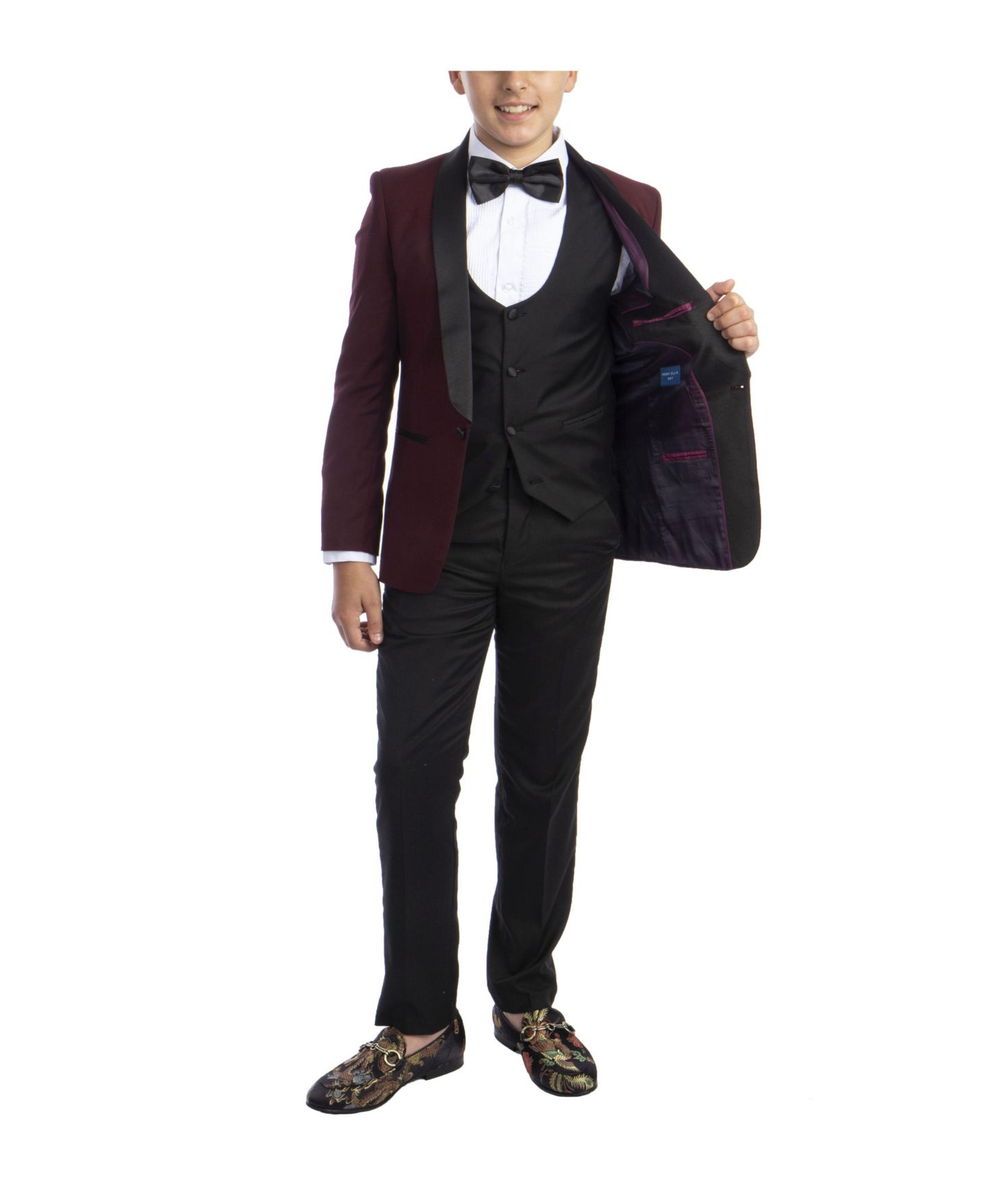 Комплекты Perry Ellis 5-Piece Slim Fit Shawl Tuxedo Set для мальчиков, цвет: Бордовый — фото 3