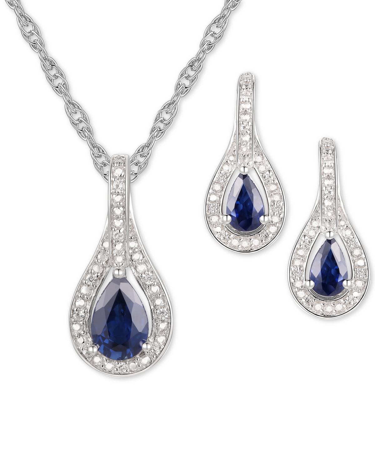 Macy's 2-pc. Set Ruby (1 Ct. T.w.) & Diamond (1/20 Ct. T.w.) Pendant Necklace & Matching Drop Earrings In S In Sapphire